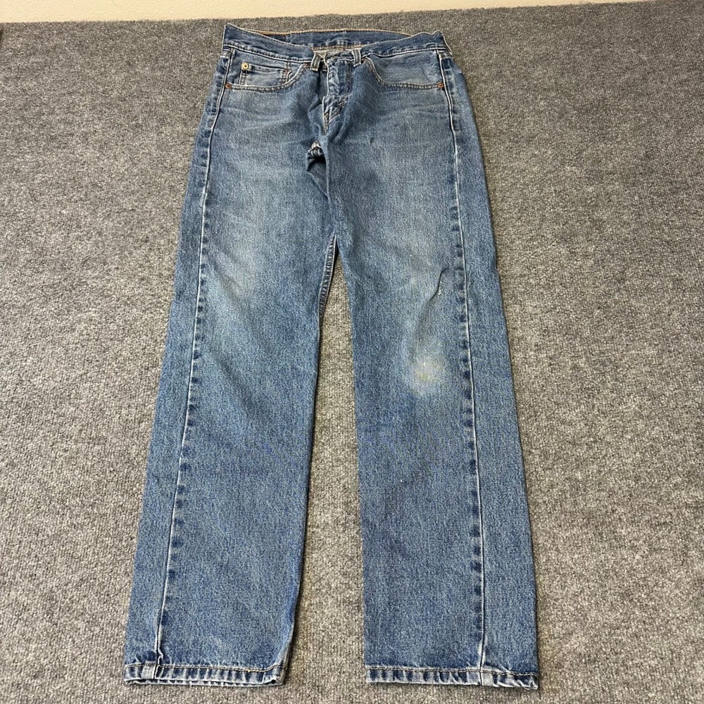 Levi's Jeans Mens Size 31x32 Blue 505 Regular Fit Straight Leg Denim Stained Hem